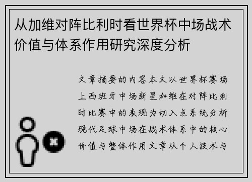 从加维对阵比利时看世界杯中场战术价值与体系作用研究深度分析